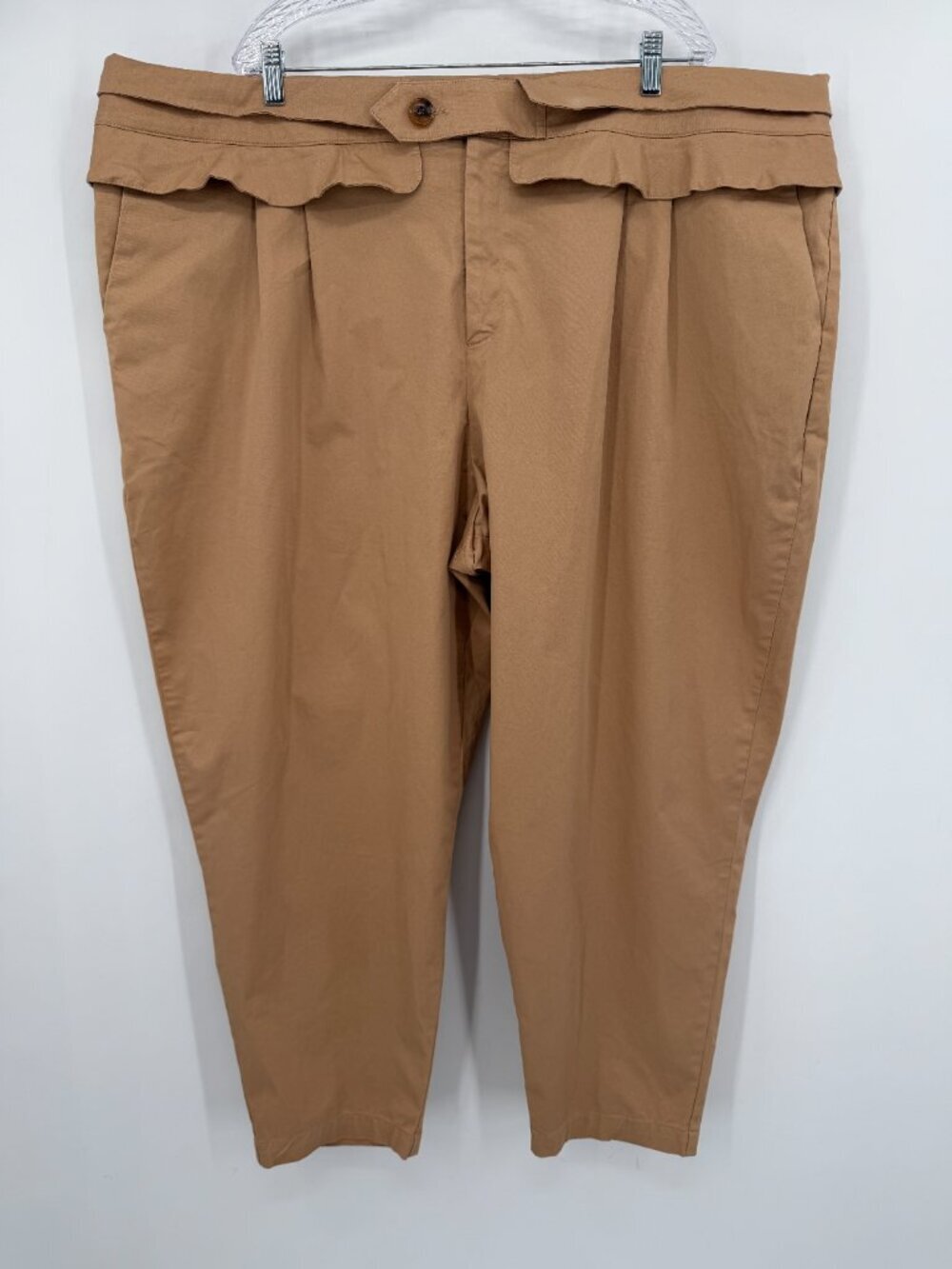 Eloquii Women's 26 Plus Camel Ruffle Waist Tapered Ankle Pants Cotton/ Stretch